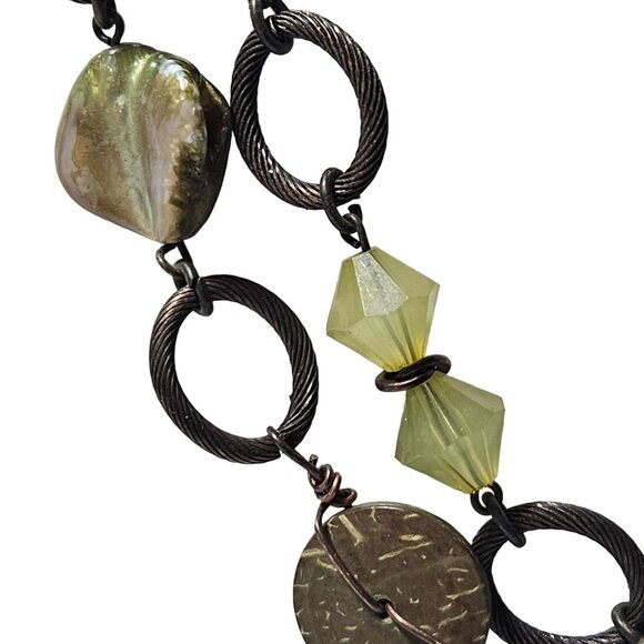 Vintage Green Multi Stone Metal Chain Link Statement Necklace Fashion Jewelry - Picture 3 of 7